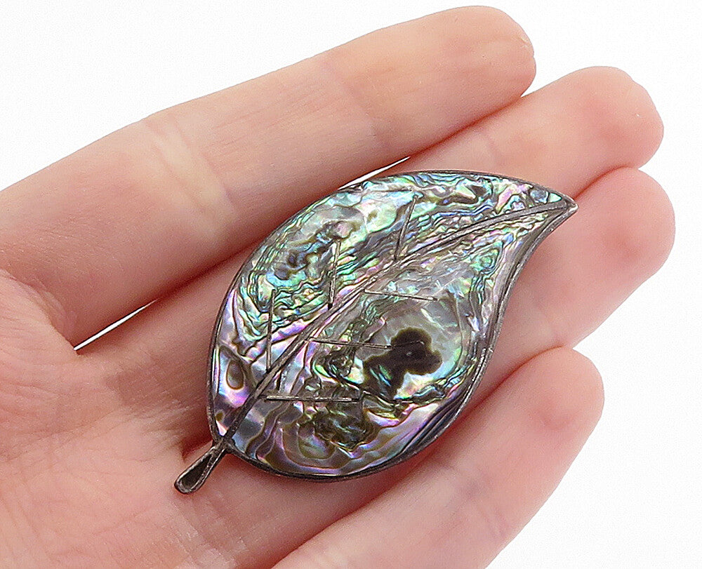MEXICO 925 Sterling Silver  Vintage Abalone Single Leaf Brooch Pin  BP2079