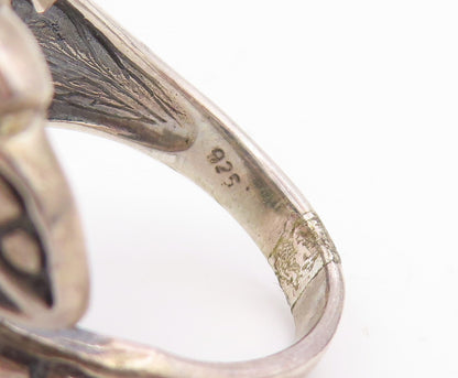 925 Sterling Silver Vintage Ring Textured Floral Leaf Bypass Band  Sz 6  RG35310