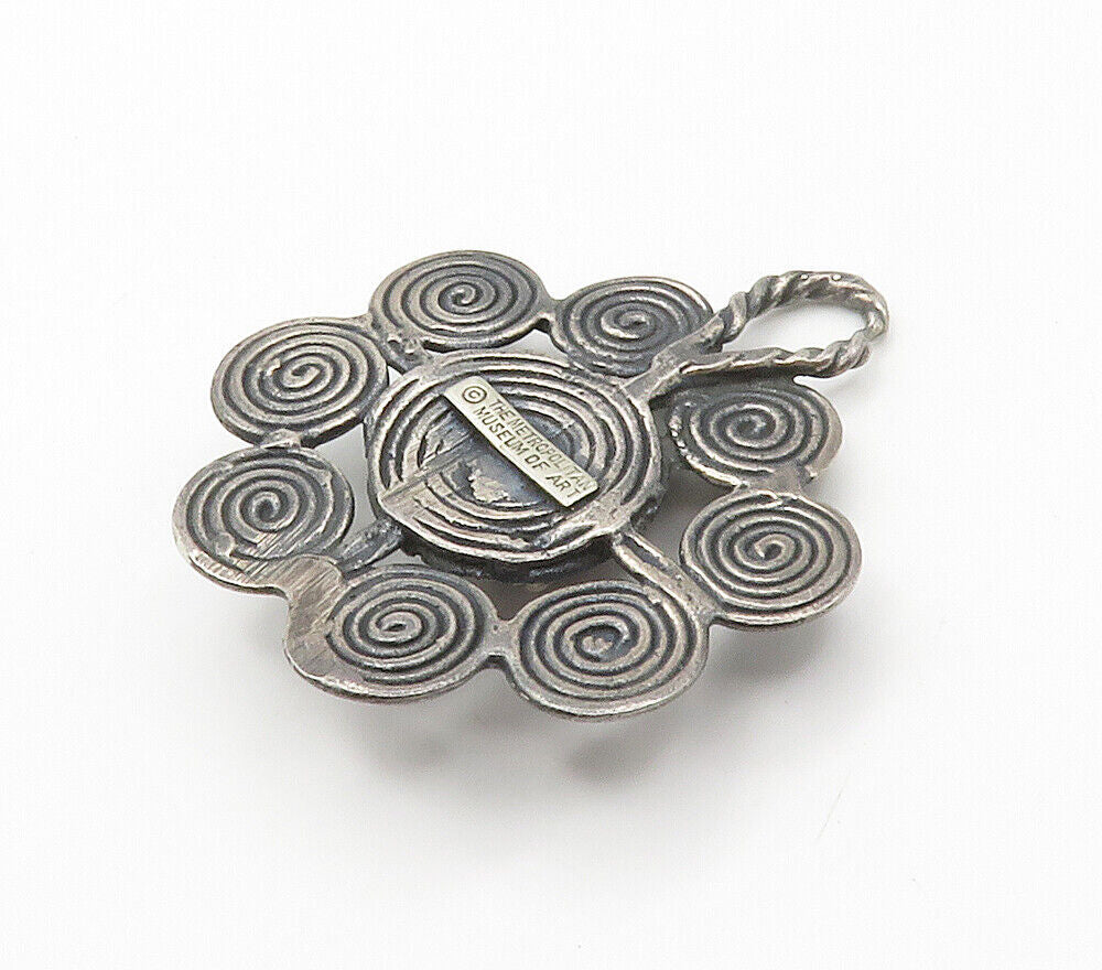 925 Sterling Silver  Vintage Oxidized Swirl Flower Motif Pendant  PT11902