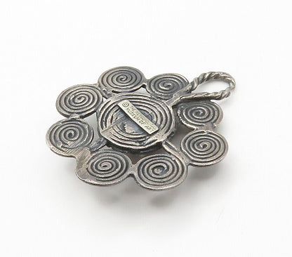 925 Sterling Silver  Vintage Oxidized Swirl Flower Motif Pendant  PT11902
