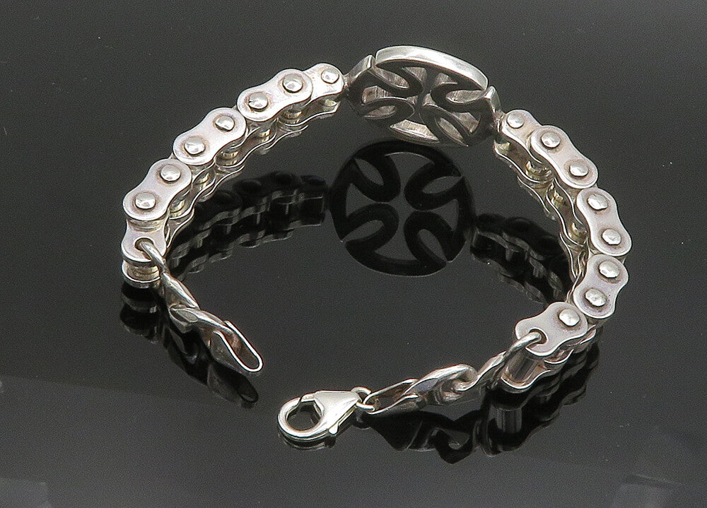 925 Sterling Silver  Vintage Shiny Open Cross Bicycle Chain Bracelet  BT8004