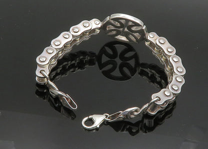 925 Sterling Silver  Vintage Shiny Open Cross Bicycle Chain Bracelet  BT8004