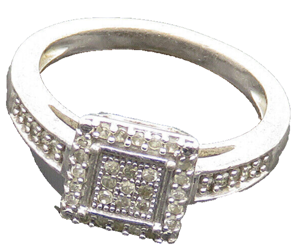 925 Sterling Silver  Vintage Genuine Diamonds Square Band Ring Sz 7  RG20418