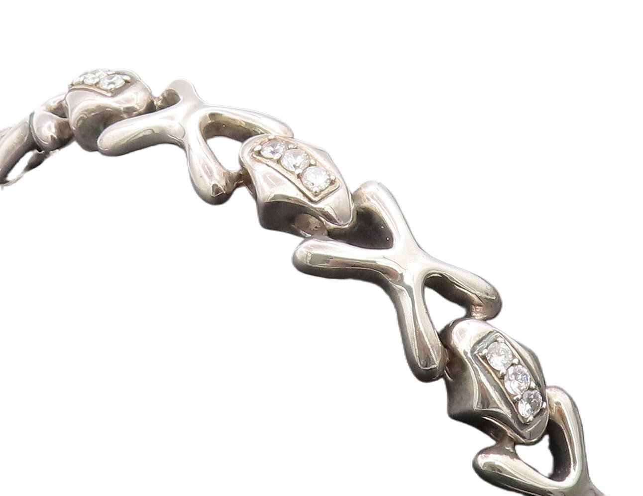 925 Sterling Silver Vintage Bracelet Puffed Topaz Row & 'X' Linked  BT10211