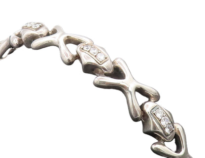 925 Sterling Silver Vintage Bracelet Puffed Topaz Row & 'X' Linked  BT10211