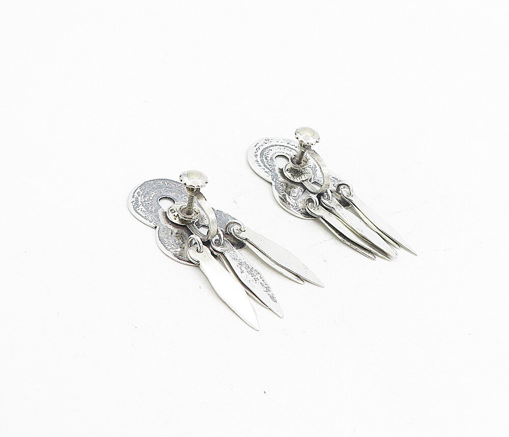 MEXICO 925 Sterling Silver   Vintage Antique Swirl Non Pierce Earrings  EG4400