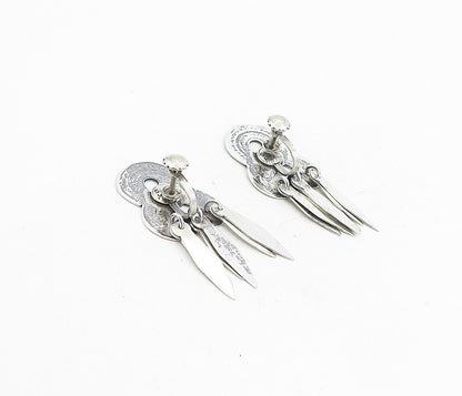 MEXICO 925 Sterling Silver   Vintage Antique Swirl Non Pierce Earrings  EG4400