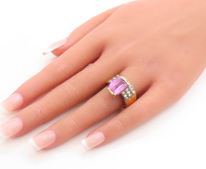 925 Sterling Silver Vintage Ring DAVID SIGAL  Gold Plated Topaz  Sz 10  RG31362