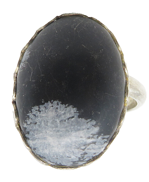 925 Sterling Silver  Vintage Cabochon Obsidian Cocktail Ring Sz 5.5  RG11218