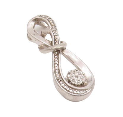 925 Sterling Silver Vintage Pendant Real Diamonds Inlay Cutout Infinity  PT23444