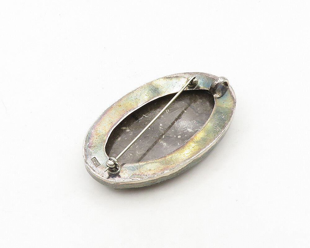 925 Sterling Silver Vintage Deer Animal Carved Jasper Brooch Pin BP7569