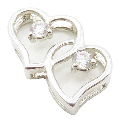 925 Sterling Silver  Cubic Zirconia Double Open Love Hearts Pendant  PT9982