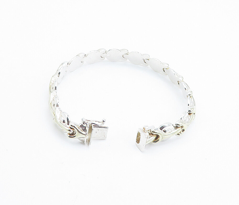 925 Sterling Silver  Polished 2 Tone Wrench Hinge Link Chain Bracelet  BT3328