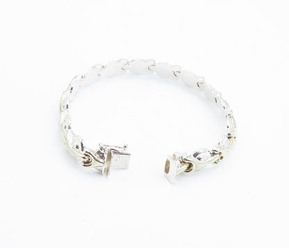 925 Sterling Silver  Polished 2 Tone Wrench Hinge Link Chain Bracelet  BT3328