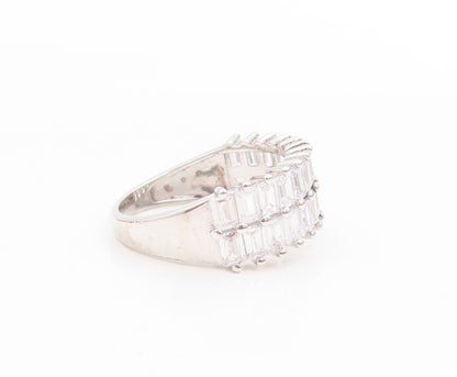 925 Sterling Silver Vintage Ring Baguette Cut CZ Double Row Band  Sz 6  RG34072