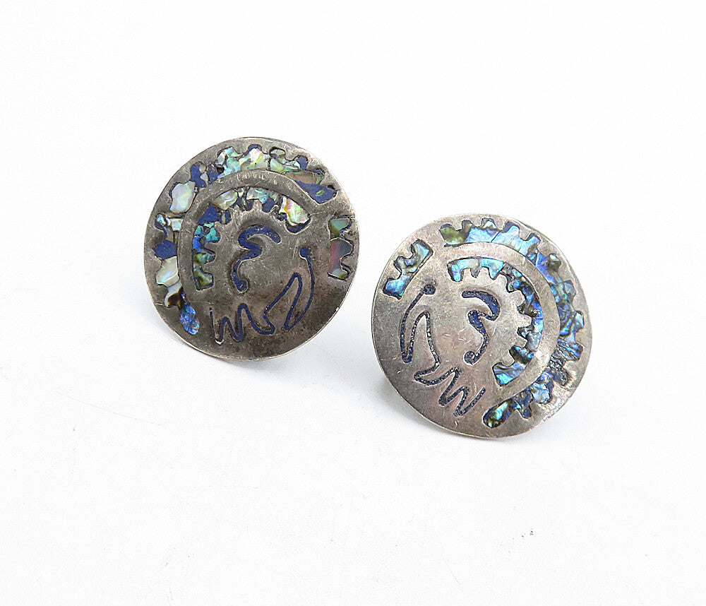 MEXICO 925 Sterling Silver  Vintage Abalone Shell Pattern Drop Earrings EG2689