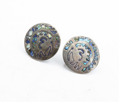MEXICO 925 Sterling Silver  Vintage Abalone Shell Pattern Drop Earrings EG2689