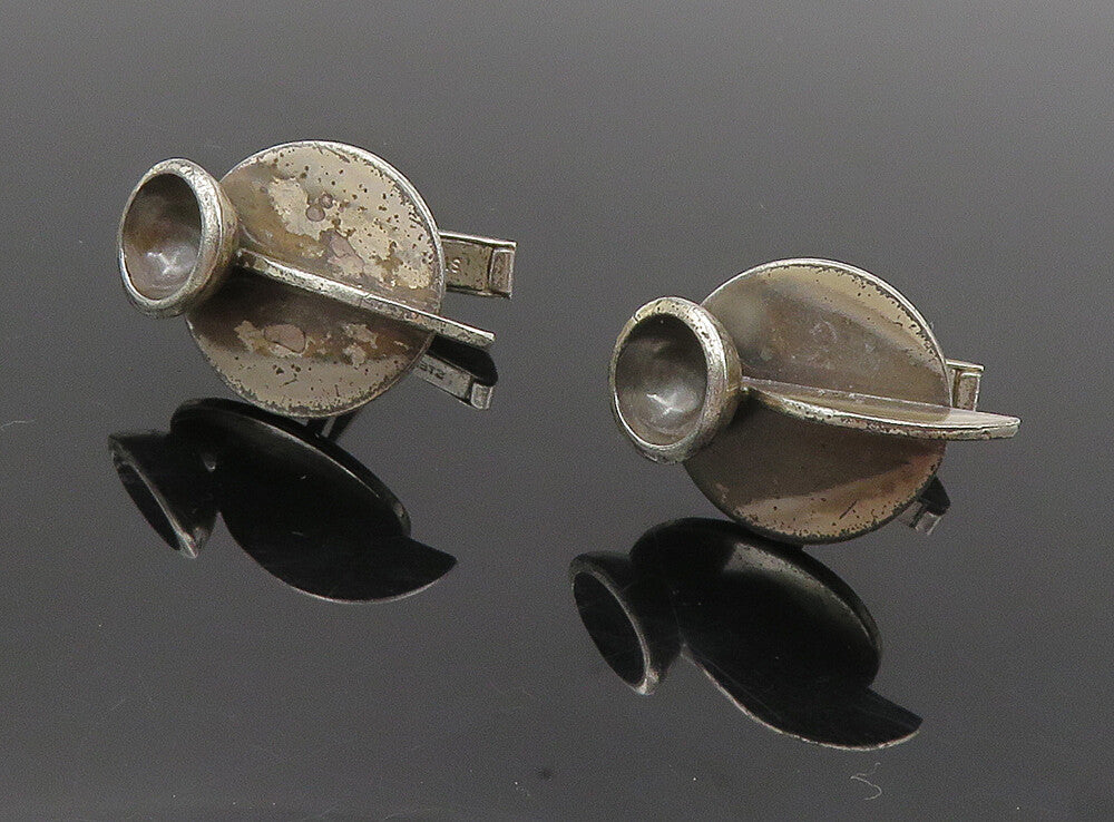 LUSTIG 925 Sterling Silver  Vintage Modernist Oxidized Cufflinks  TR1583