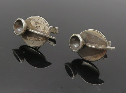 LUSTIG 925 Sterling Silver  Vintage Modernist Oxidized Cufflinks  TR1583