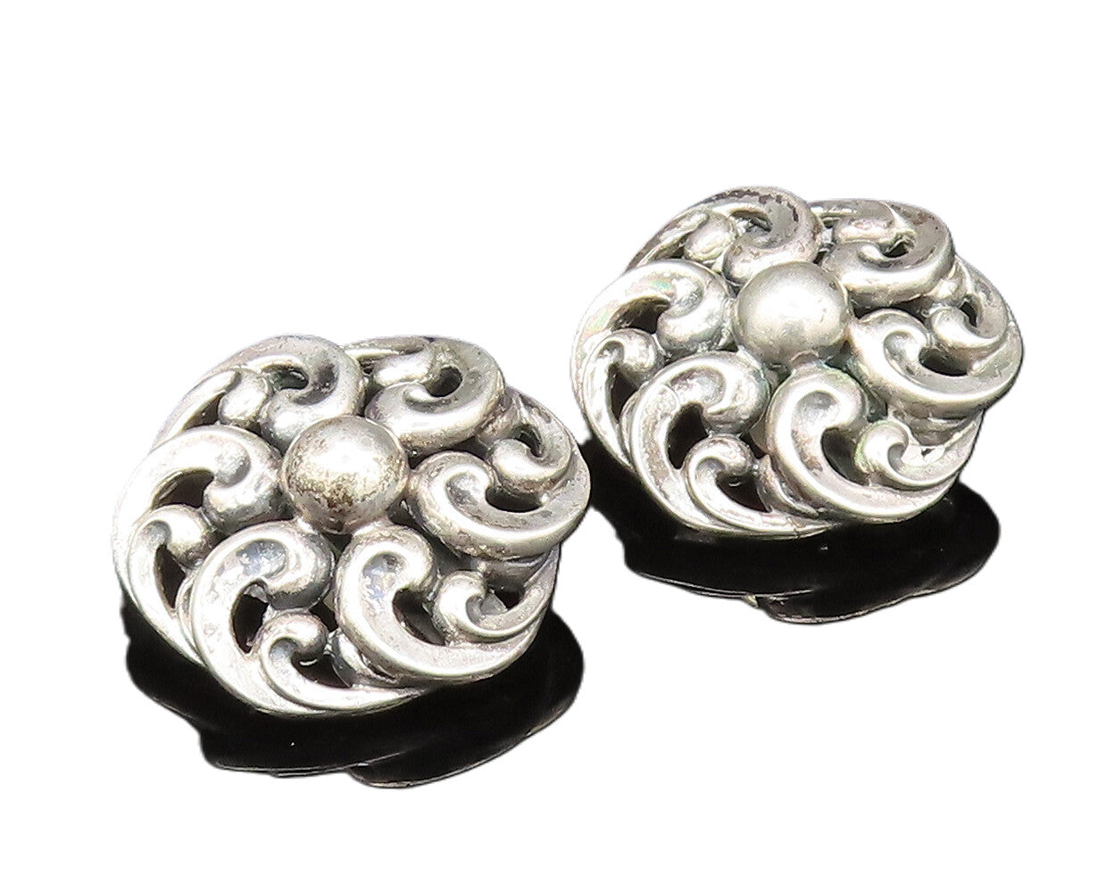 DANECRAFT 925 Silver  Vintage Spiral Floral Non Pierced Earrings  EG11823