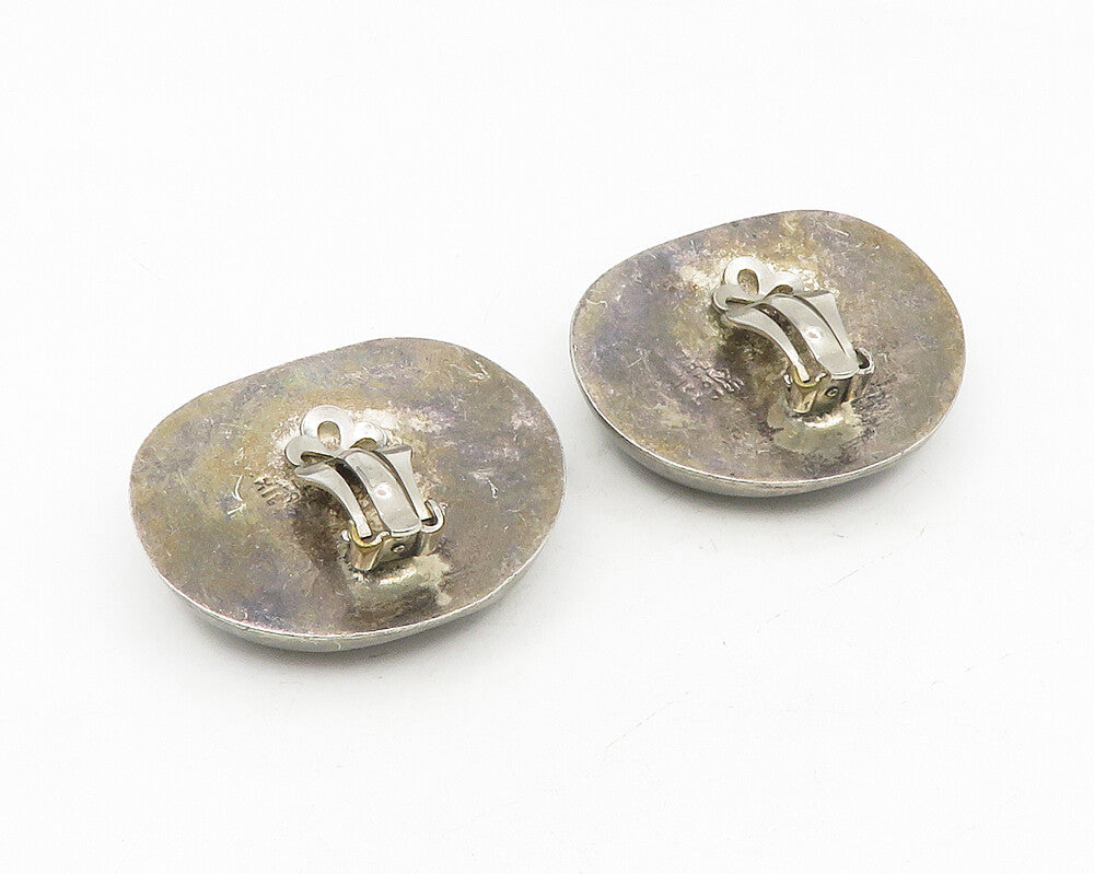 MEXICO 925 Silver  Vintage Oxidized Hollow Concave Non Pierce Earrings  EG5561