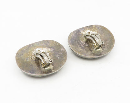 MEXICO 925 Silver  Vintage Oxidized Hollow Concave Non Pierce Earrings  EG5561