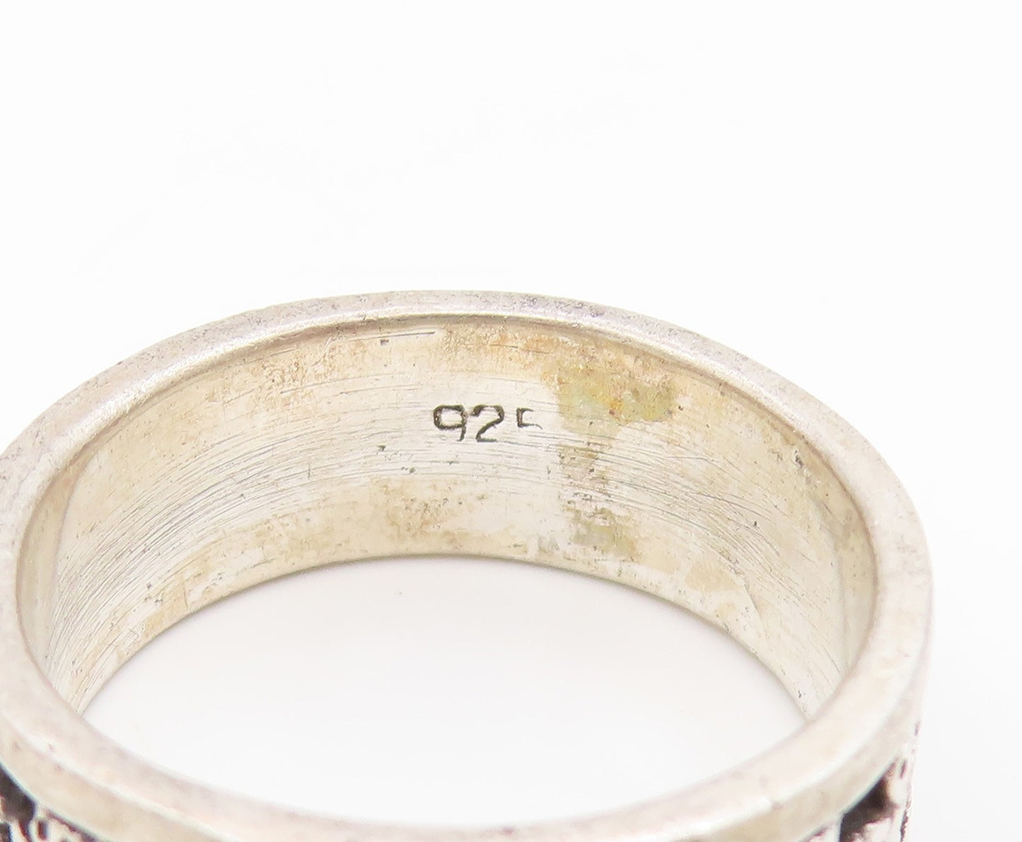 925 Sterling Silver Vintage Ring Carved Teddy Bear Eternity Band  Sz 8  RG34516