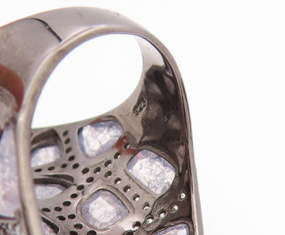 925 Sterling Silver Vintage Ring Drusy Quartz & CZ Shield Band  Sz 7  RG35468