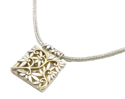 925 Sterling Silver  Vintage 2 Tone Floral Swirl Wheat Chain Necklace  NE2593