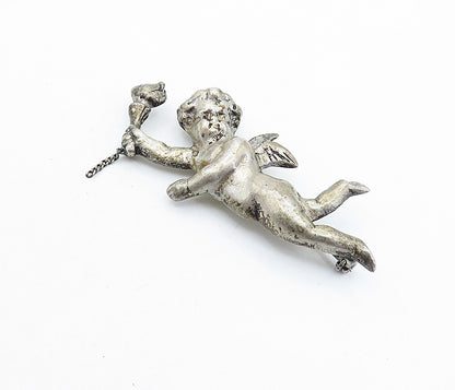 925 Sterling Silver  Vintage Antique Oxidized Baby Angel Brooch Pin  BP2261
