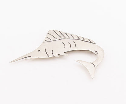 925 Sterling Silver Vintage Brooch Pin MEXICO Solid Etched Swordfish  BP10957