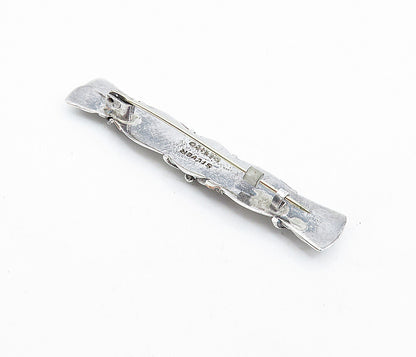 MEXICO 925 Sterling Silver  Vintage Shiny Two Tone Design Brooch Pin  BP1665