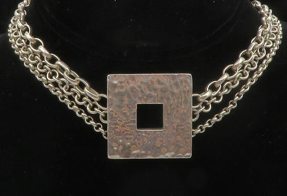 925 Sterling Silver  Vintage Hammered Open Square Chain Necklace  NE2081