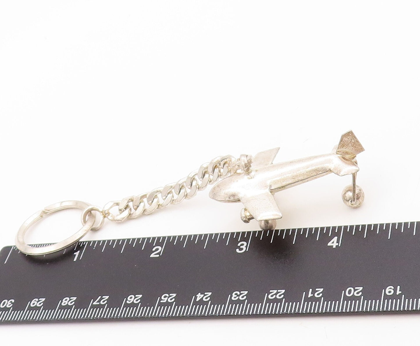 925 Sterling Silver Vintage Key Chain Solid Cutout Moving Airplane TR3837