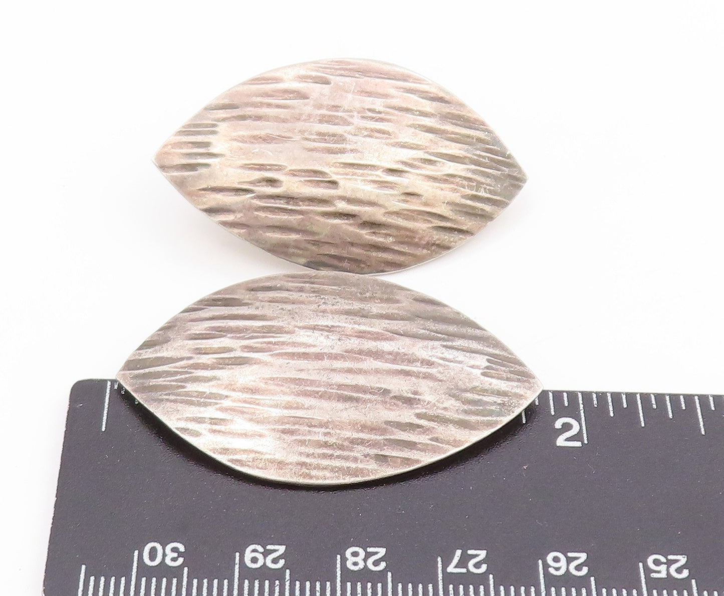 925 Sterling Silver Vintage Earrings MEXICO Etched Marquise Shape Leaf  EG14038