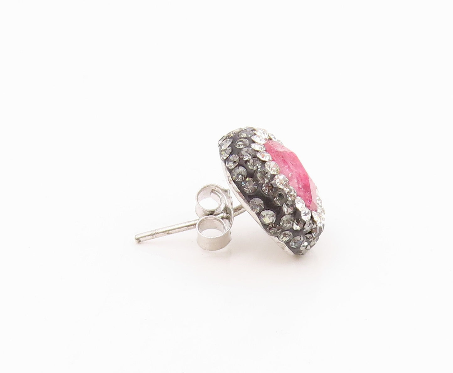925 Sterling Silver Vintage Earrings Elegant Round Ruby & Halo CZ Stud  EG14275