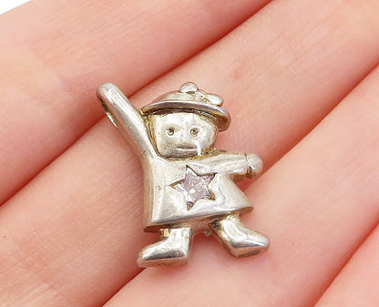 925 Sterling Silver  Vintage Cubic Zirconia Hand Raised Figure Pendant  PT2688