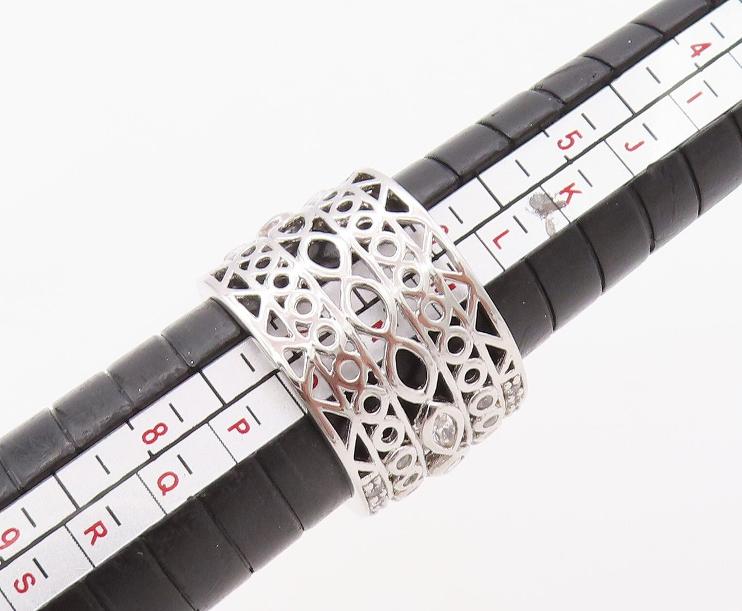 925 Sterling Silver Vintage Ring Designer Broad CZ Band & Onyx  Sz 6.5  RG30574
