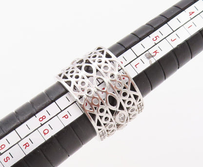 925 Sterling Silver Vintage Ring Designer Broad CZ Band & Onyx  Sz 6.5  RG30574