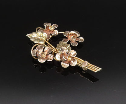 925 Silver  Vintage Gold Plated Bouquet Of Stem Flowers Brooch Pin  BP9961