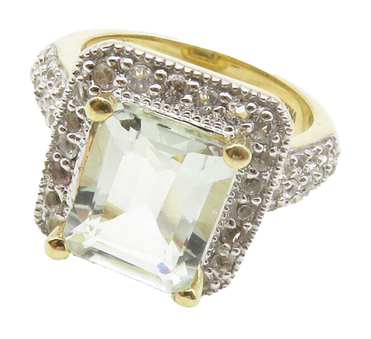 925 Sterling Silver  Prong Set Topaz 2 Tone Shiny Cocktail Ring Sz 6  RG13781