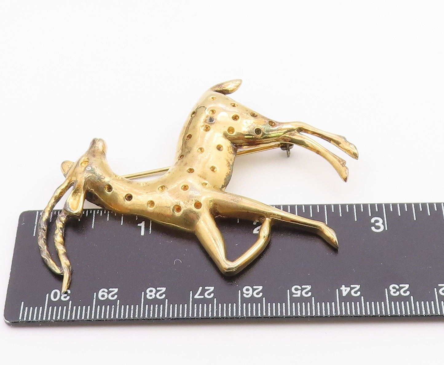 925 Sterling Silver Vintage Gold Plated Dotted Standing Deer Brooch Pin BP9634