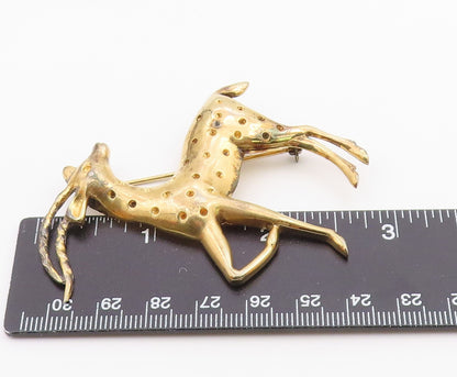 925 Sterling Silver Vintage Gold Plated Dotted Standing Deer Brooch Pin BP9634
