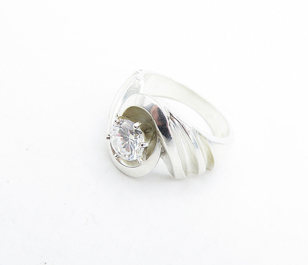 925 Sterling Silver  Vintage Cubic Zirconia Shiny Swirl Band Ring Sz 7  RG5042