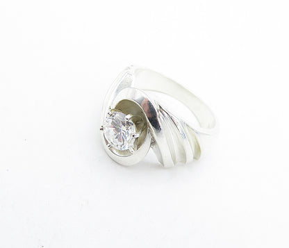 925 Sterling Silver  Vintage Cubic Zirconia Shiny Swirl Band Ring Sz 7  RG5042