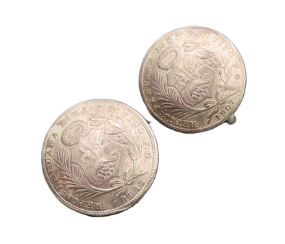 925 Sterling Silver  Vintage Etched 1907 School Symbol Round Earrings  EG12737