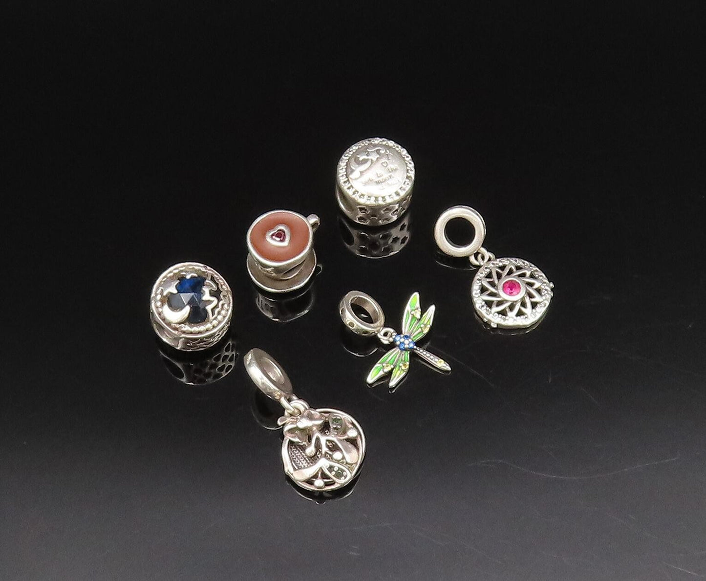 925 Sterling Silver  Vintage Enamel Topaz & Gemstones Loose Charms  TR3442