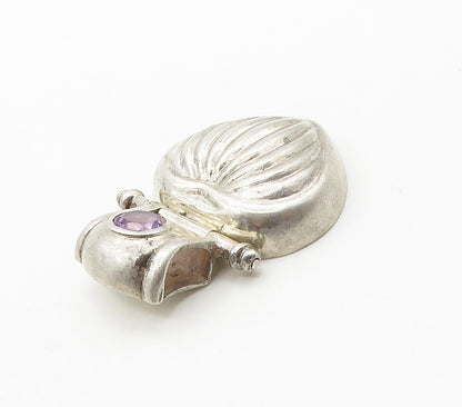 925 Sterling Silver  Vintage Amethyst Fluted Love Heart Hinge Pendant  PT12539
