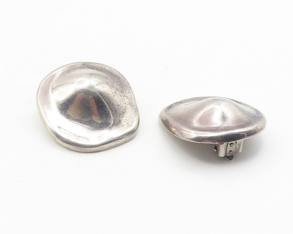 MEXICO 925 Sterling Silver  Vintage Smooth Hollow Non Pierce Earrings  EG6267