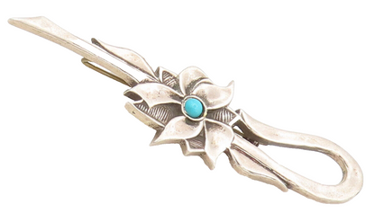 925 Sterling Silver  Vintage Swirly Carved Turquoise Flower Brooch Pin BP10458